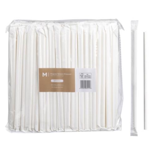 PAPER STRAW WRAPPED STRAIGHT 6mm x200mm WHITE 2500CTN