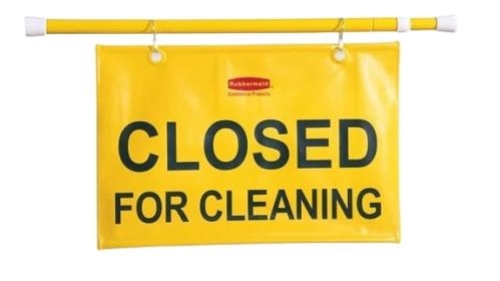 RUBBERMAID "CLOSED FOR CLEANING" HANGING SIGN YELLOW