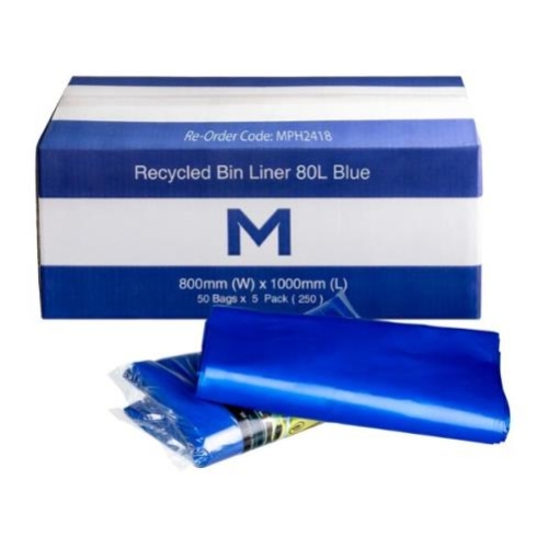 M-SERIES BLUE 80L HANDLED BIN LINER 800x1000mm 40mu 250cn