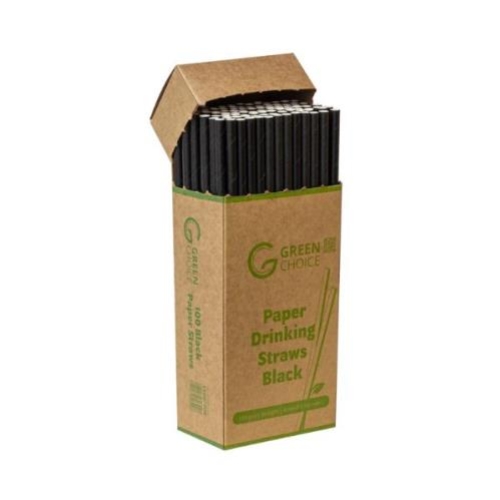 PAPER STRAW STRAIGHT 6mm x 200mm BLACK 100/pack